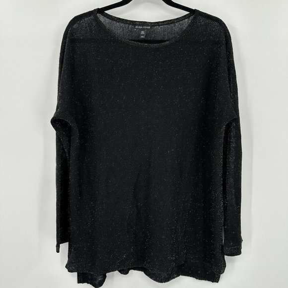 Eileen Fisher Organic Linen Blend Crepe Sparkle Metallic Long Sleeve‎ Blouse Med - Picture 1 of 8